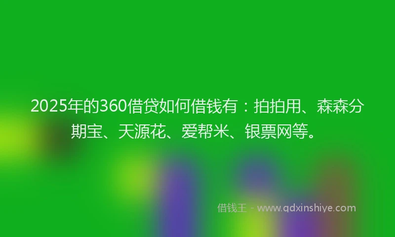 2025年的360借贷如何借钱有：拍拍用、森森分期宝、天源花、爱帮米、银票网等。