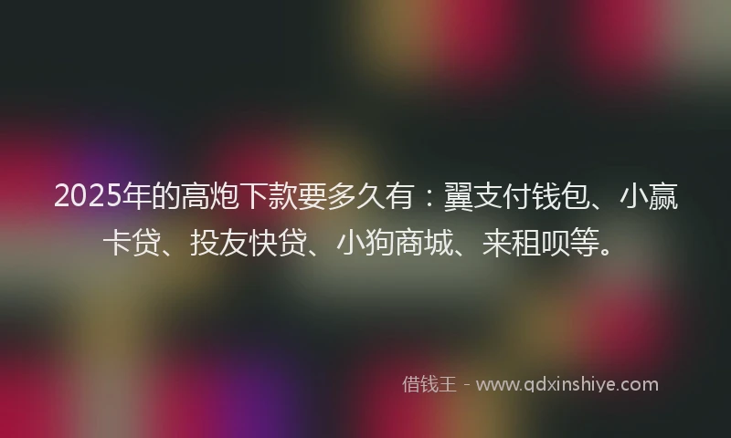 2025年的高炮下款要多久有：翼支付钱包、小赢卡贷、投友快贷、小狗商城、来租呗等。