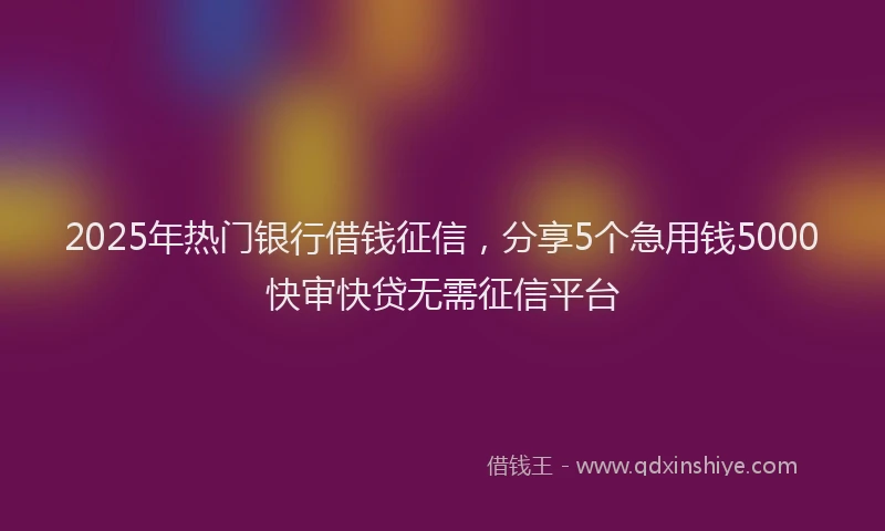 2025年热门银行借钱征信，分享5个急用钱5000快审快贷无需征信平台