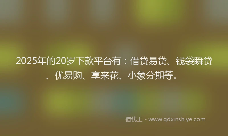2025年的20岁下款平台有:借贷易贷、钱袋瞬贷、优易购、享来花、小象分期等。