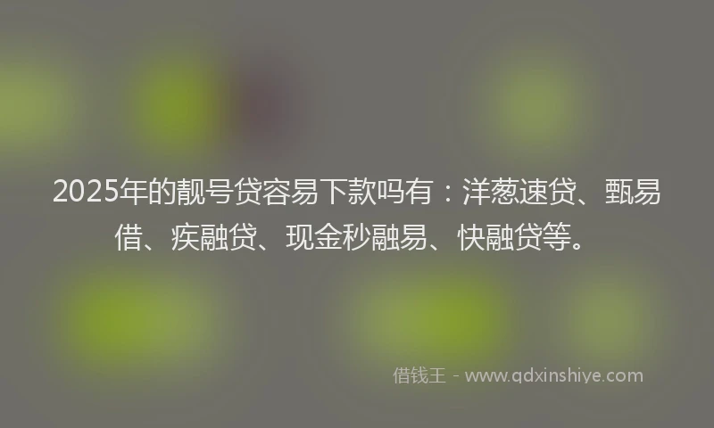2025年的靓号贷容易下款吗有：洋葱速贷、甄易借、疾融贷、现金秒融易、快融贷等。