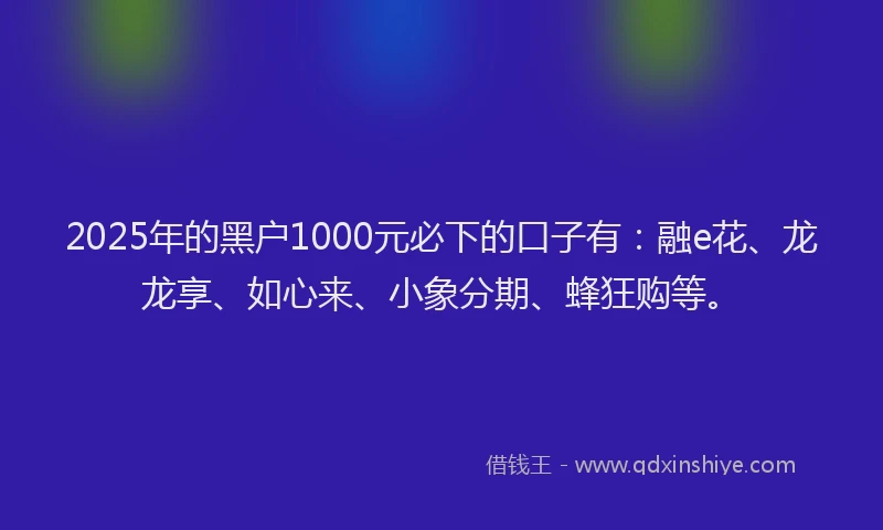 2025年的黑户1000元必下的口子有：融e花、龙龙享、如心来、小象分期、蜂狂购等。