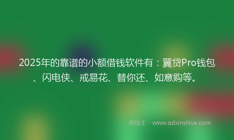 2025年的靠谱的小额借钱软件有：翼贷Pro钱包、闪电侠、戒易花、替你还、如意购等。