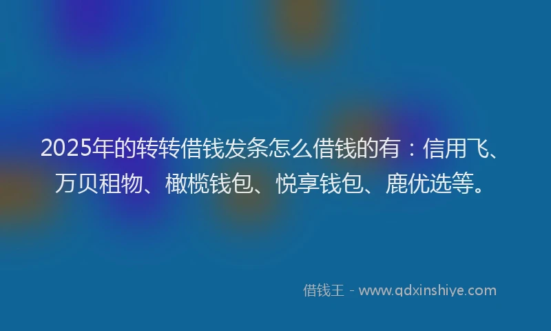 2025年的转转借钱发条怎么借钱的有：信用飞、万贝租物、橄榄钱包、悦享钱包、鹿优选等。