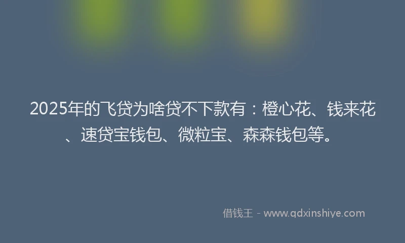 2025年的飞贷为啥贷不下款有：橙心花、钱来花、速贷宝钱包、微粒宝、森森钱包等。
