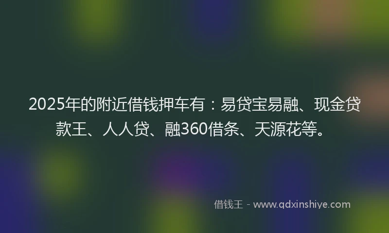 2025年的附近借钱押车有：易贷宝易融、现金贷款王、人人贷、融360借条、天源花等。