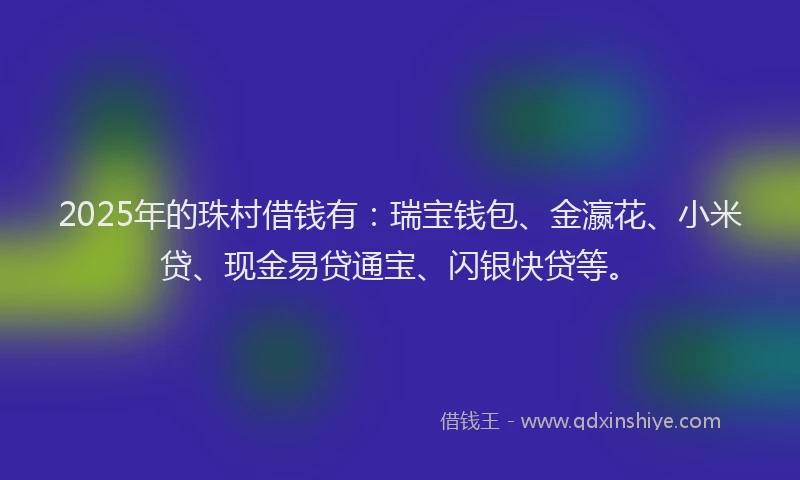 2025年的珠村借钱有：瑞宝钱包、金瀛花、小米贷、现金易贷通宝、闪银快贷等。