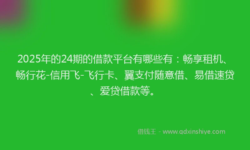 2025年的24期的借款平台有哪些有：畅享租机、畅行花-信用飞-飞行卡、翼支付随意借、易借速贷、爱贷借款等。