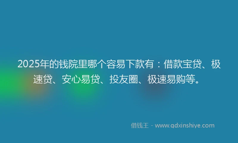 2025年的钱院里哪个容易下款有：借款宝贷、极速贷、安心易贷、投友圈、极速易购等。