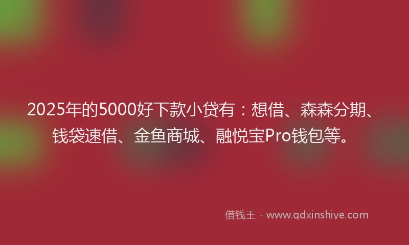 2025年的5000好下款小贷有:想借、森森分期、钱袋速借、金鱼商城、融悦宝Pro钱包等。