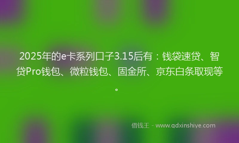2025年的e卡系列口子3.15后有：钱袋速贷、智贷Pro钱包、微粒钱包、固金所、京东白条取现等。