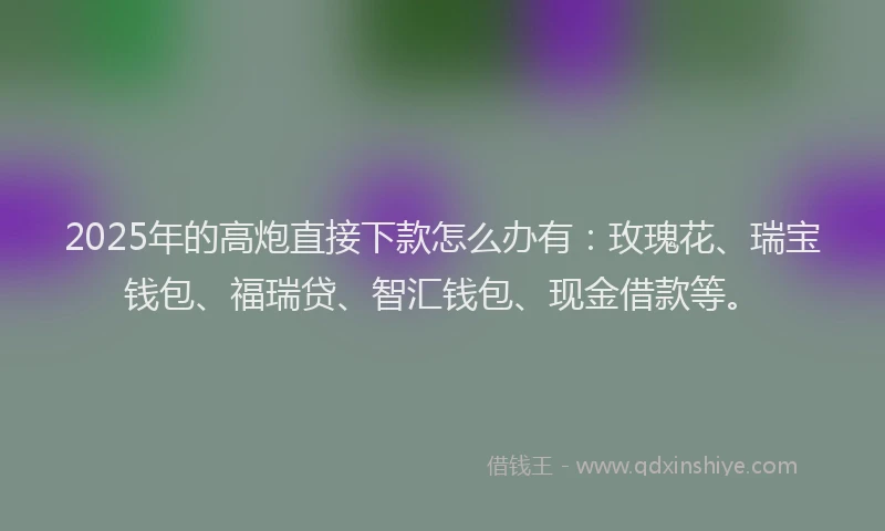 2025年的高炮直接下款怎么办有：玫瑰花、瑞宝钱包、福瑞贷、智汇钱包、现金借款等。
