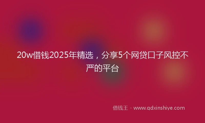 20w借钱2025年精选,分享5个网贷口子风控不严的平台