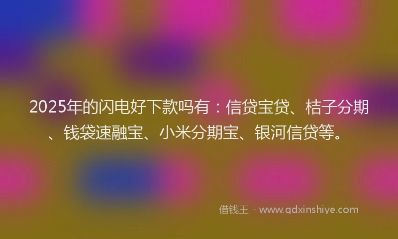 2025年的闪电好下款吗有:信贷宝贷、桔子分期、钱袋速融宝、小米分期宝、银河信贷等。
