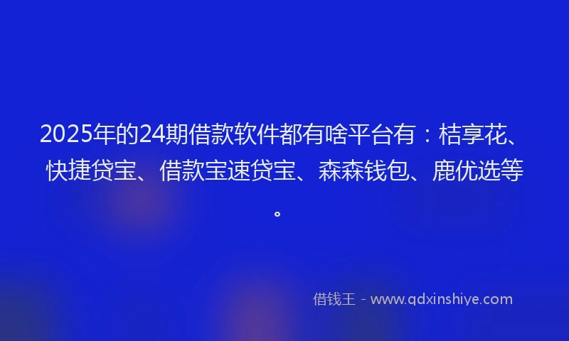 2025年的24期借款软件都有啥平台有:桔享花、快捷贷宝、借款宝速贷宝、森森钱包、鹿优选等。