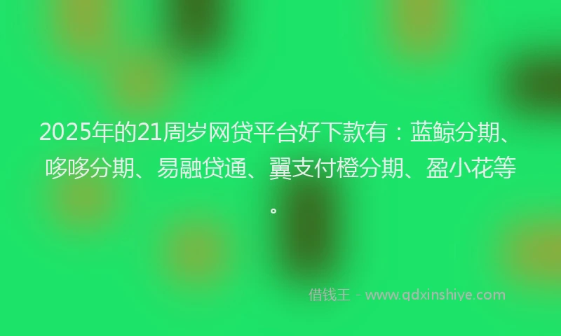 2025年的21周岁网贷平台好下款有：蓝鲸分期、哆哆分期、易融贷通、翼支付橙分期、盈小花等。