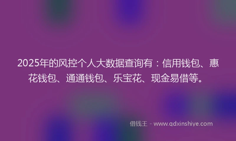2025年的风控个人大数据查询有:信用钱包、惠花钱包、通通钱包、乐宝花、现金易借等。