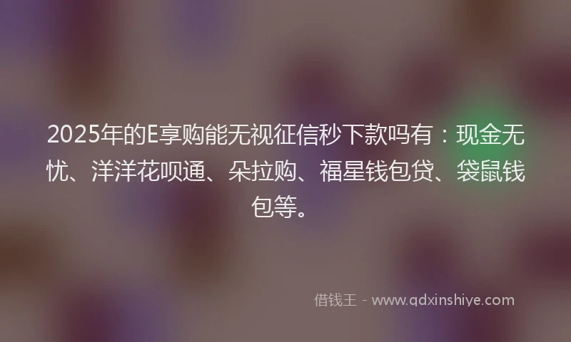 2025年的E享购能无视征信秒下款吗有：现金无忧、洋洋花呗通、朵拉购、福星钱包贷、袋鼠钱包等。