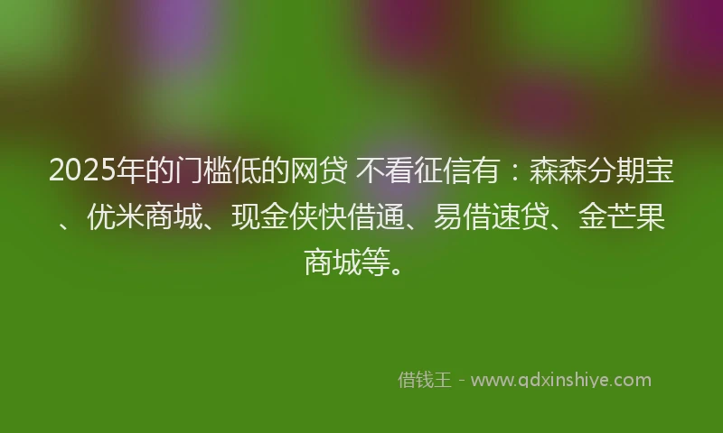 2025年的门槛低的网贷 不看征信有：森森分期宝、优米商城、现金侠快借通、易借速贷、金芒果商城等。