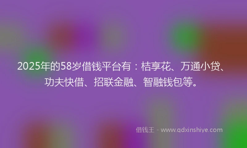 2025年的58岁借钱平台有：桔享花、万通小贷、功夫快借、招联金融、智融钱包等。