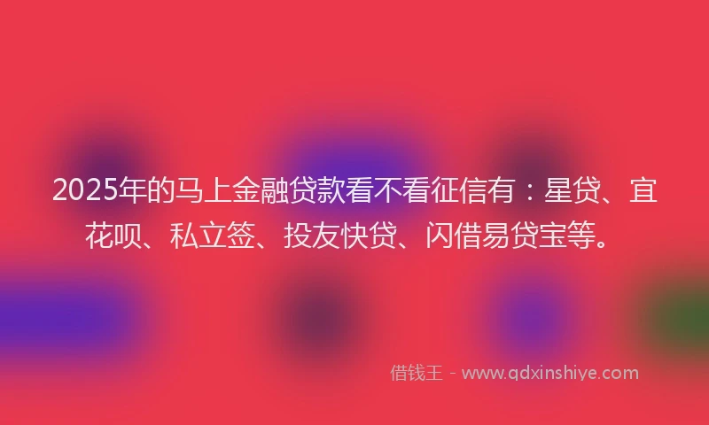 2025年的马上金融贷款看不看征信有：星贷、宜花呗、私立签、投友快贷、闪借易贷宝等。