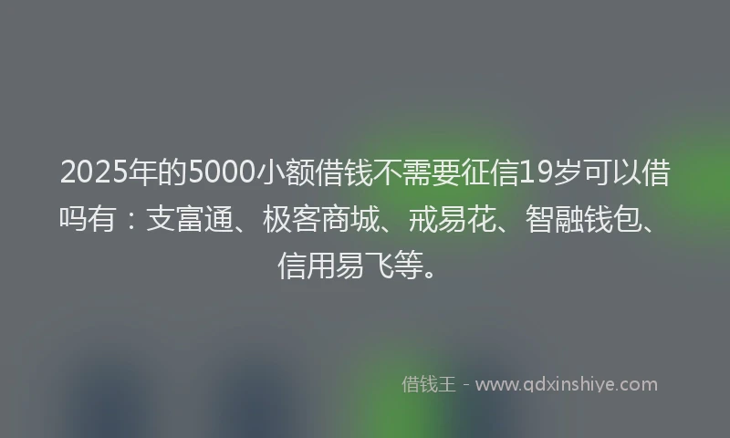 2025年的5000小额借钱不需要征信19岁可以借吗有：支富通、极客商城、戒易花、智融钱包、信用易飞等。