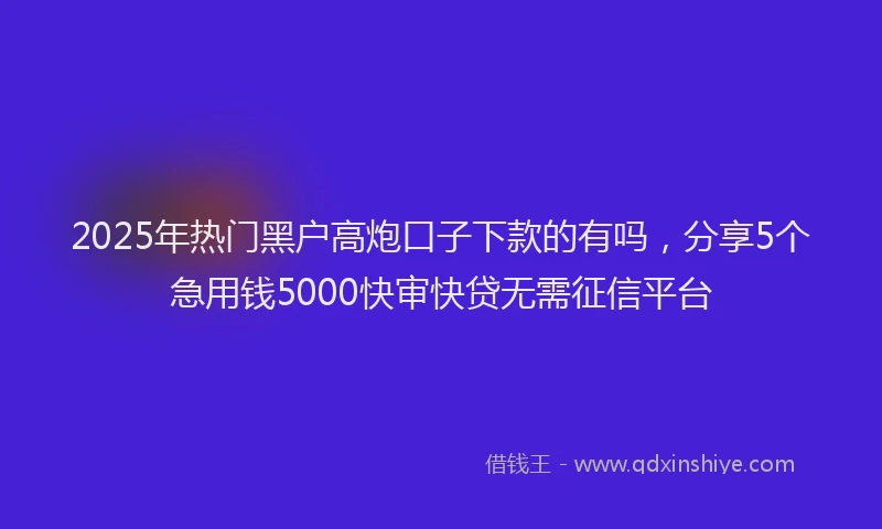2025年热门黑户高炮口子下款的有吗，分享5个急用钱5000快审快贷无需征信平台