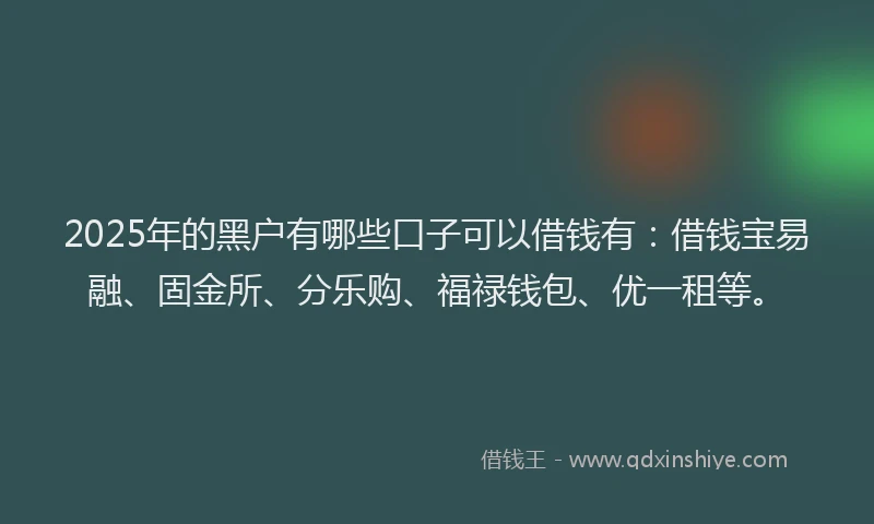 2025年的黑户有哪些口子可以借钱有：借钱宝易融、固金所、分乐购、福禄钱包、优一租等。