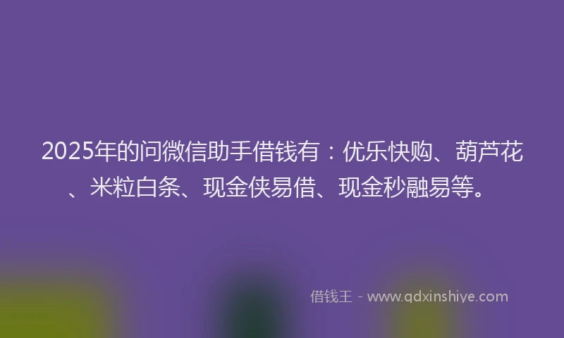 2025年的问微信助手借钱有：优乐快购、葫芦花、米粒白条、现金侠易借、现金秒融易等。