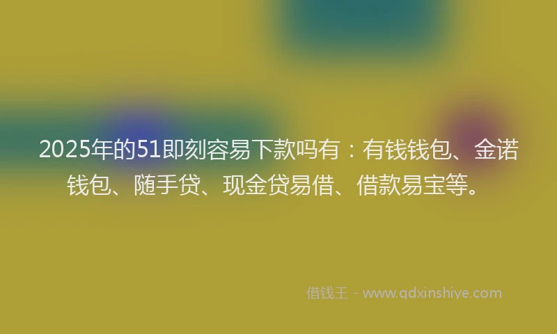 2025年的51即刻容易下款吗有：有钱钱包、金诺钱包、随手贷、现金贷易借、借款易宝等。