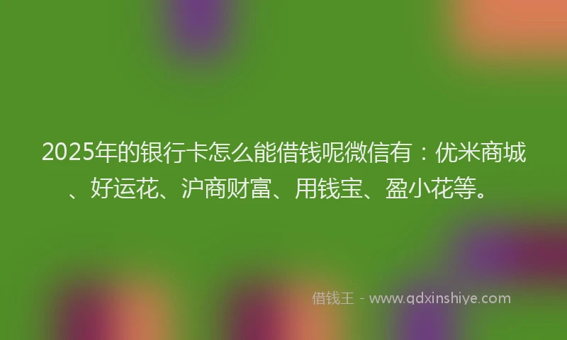 2025年的银行卡怎么能借钱呢微信有：优米商城、好运花、沪商财富、用钱宝、盈小花等。