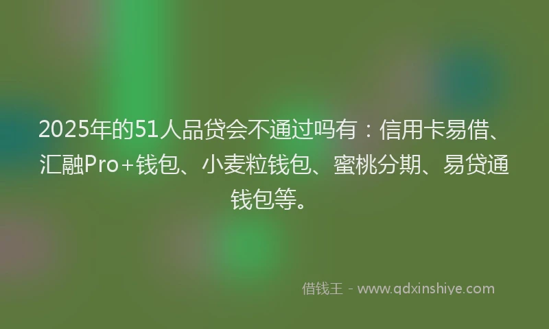 2025年的51人品贷会不通过吗有：信用卡易借、汇融Pro+钱包、小麦粒钱包、蜜桃分期、易贷通钱包等。