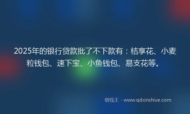 2025年的银行贷款批了不下款有：桔享花、小麦粒钱包、速下宝、小鱼钱包、易支花等。