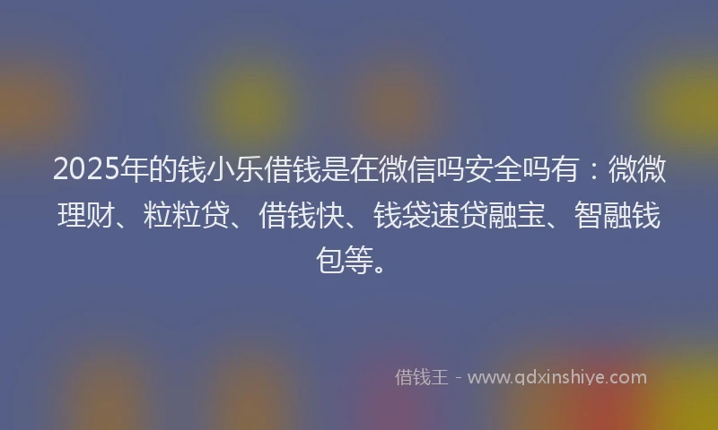 2025年的钱小乐借钱是在微信吗安全吗有：微微理财、粒粒贷、借钱快、钱袋速贷融宝、智融钱包等。