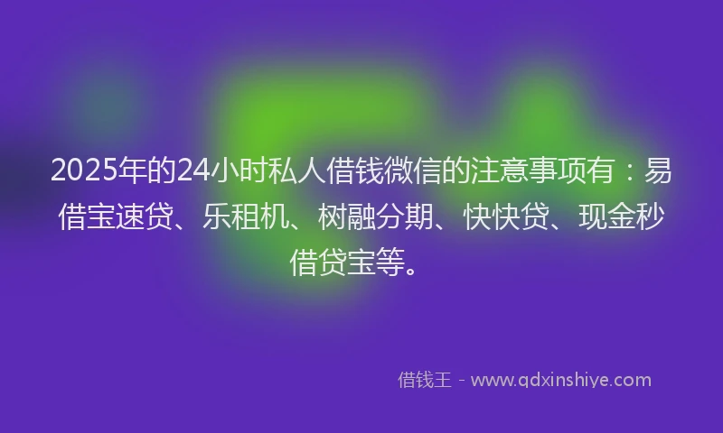 2025年的24小时私人借钱微信的注意事项有：易借宝速贷、乐租机、树融分期、快快贷、现金秒借贷宝等。
