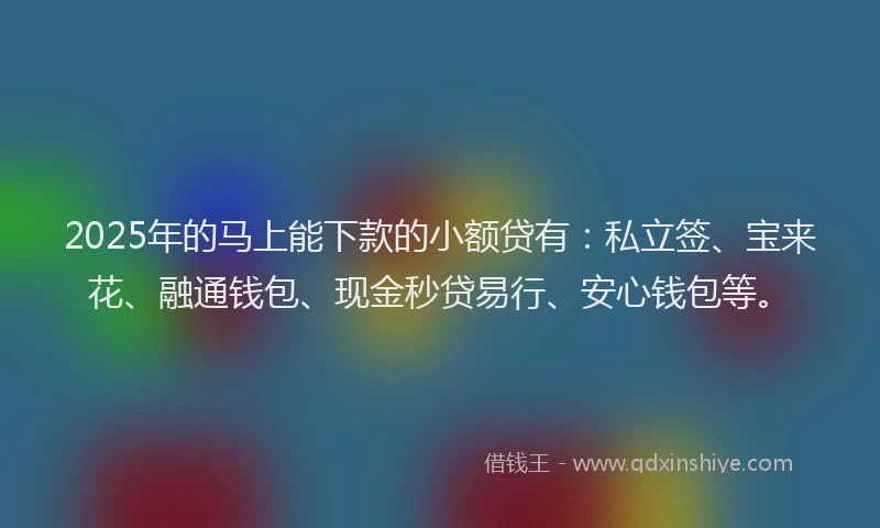 2025年的马上能下款的小额贷有：私立签、宝来花、融通钱包、现金秒贷易行、安心钱包等。