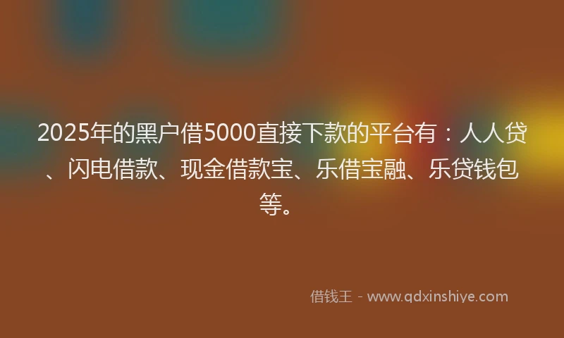 2025年的黑户借5000直接下款的平台有：人人贷、闪电借款、现金借款宝、乐借宝融、乐贷钱包等。