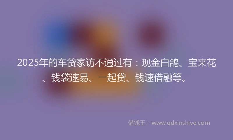 2025年的车贷家访不通过有：现金白鸽、宝来花、钱袋速易、一起贷、钱速借融等。