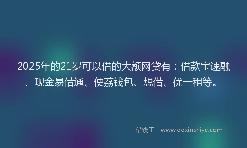 2025年的21岁可以借的大额网贷有：借款宝速融、现金易借通、便荔钱包、想借、优一租等。