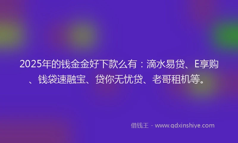 2025年的钱金金好下款么有：滴水易贷、E享购、钱袋速融宝、贷你无忧贷、老哥租机等。