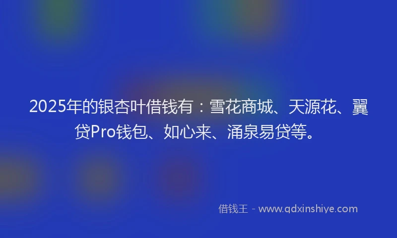2025年的银杏叶借钱有：雪花商城、天源花、翼贷Pro钱包、如心来、涌泉易贷等。