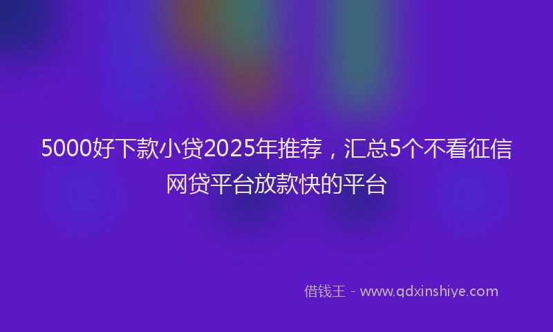 5000好下款小贷2025年推荐，汇总5个不看征信网贷平台放款快的平台