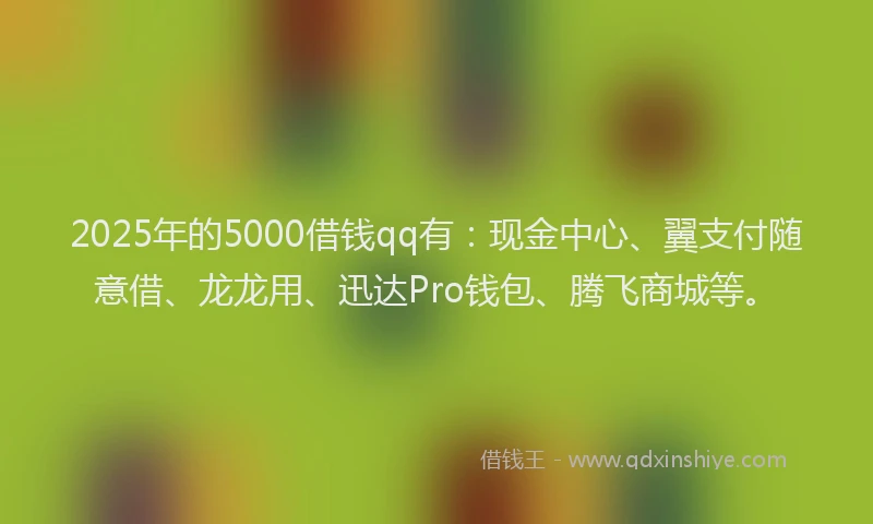 2025年的5000借钱qq有：现金中心、翼支付随意借、龙龙用、迅达Pro钱包、腾飞商城等。
