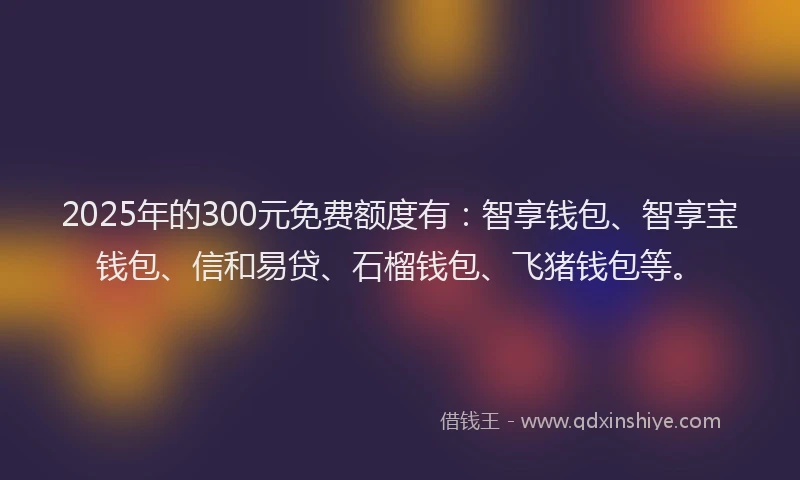 2025年的300元免费额度有：智享钱包、智享宝钱包、信和易贷、石榴钱包、飞猪钱包等。