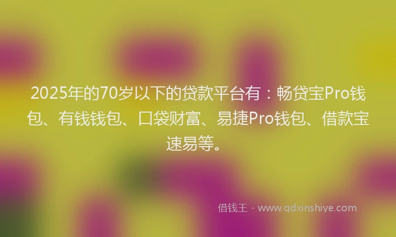 2025年的70岁以下的贷款平台有：畅贷宝Pro钱包、有钱钱包、口袋财富、易捷Pro钱包、借款宝速易等。