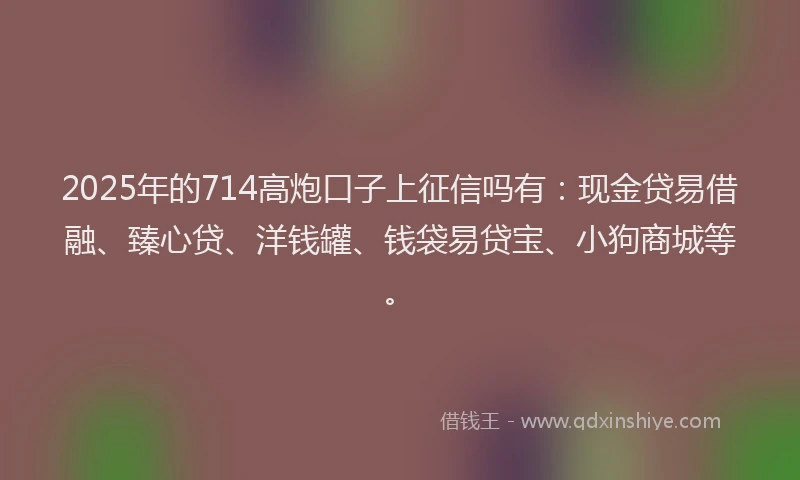 2025年的714高炮口子上征信吗有：现金贷易借融、臻心贷、洋钱罐、钱袋易贷宝、小狗商城等。