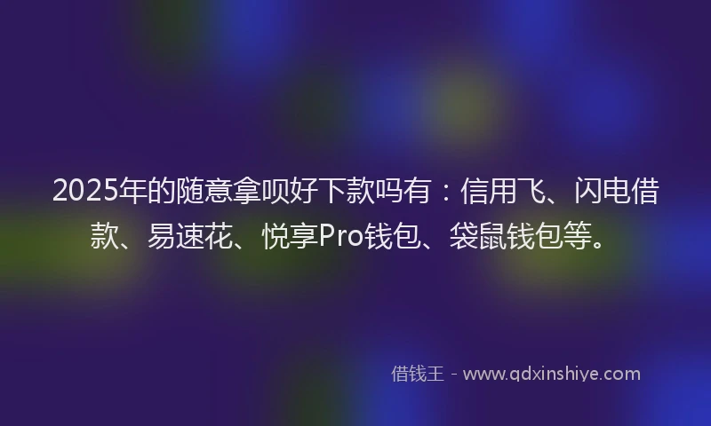 2025年的随意拿呗好下款吗有：信用飞、闪电借款、易速花、悦享Pro钱包、袋鼠钱包等。