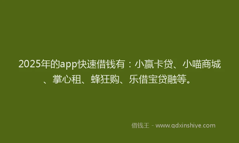 2025年的app快速借钱有：小赢卡贷、小喵商城、掌心租、蜂狂购、乐借宝贷融等。