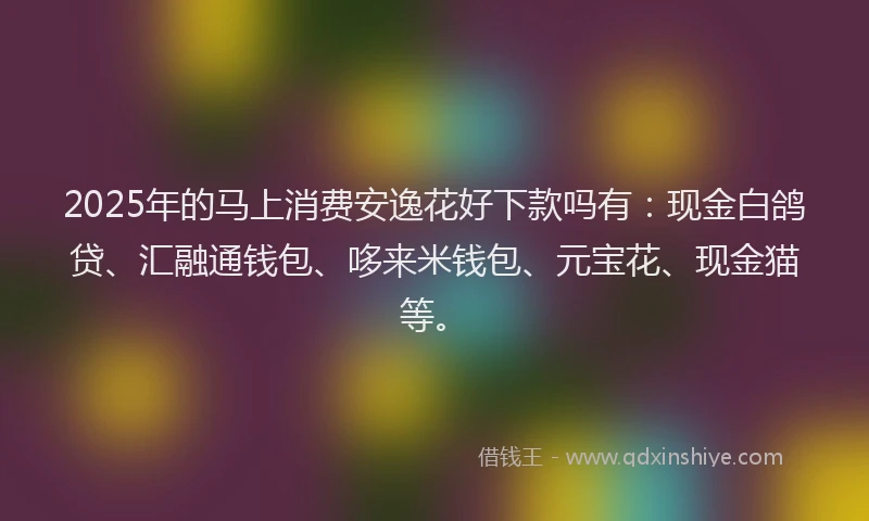 2025年的马上消费安逸花好下款吗有：现金白鸽贷、汇融通钱包、哆来米钱包、元宝花、现金猫等。