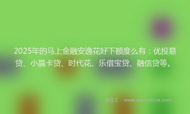2025年的马上金融安逸花好下额度么有：优投易贷、小赢卡贷、时代花、乐借宝贷、融信贷等。
